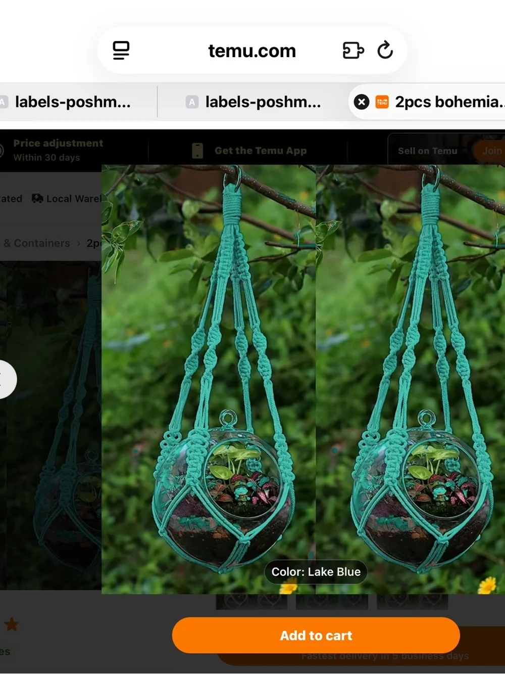 2 Lake Blue Macramé Hanging Plant Holder - Bohemian Home Accent